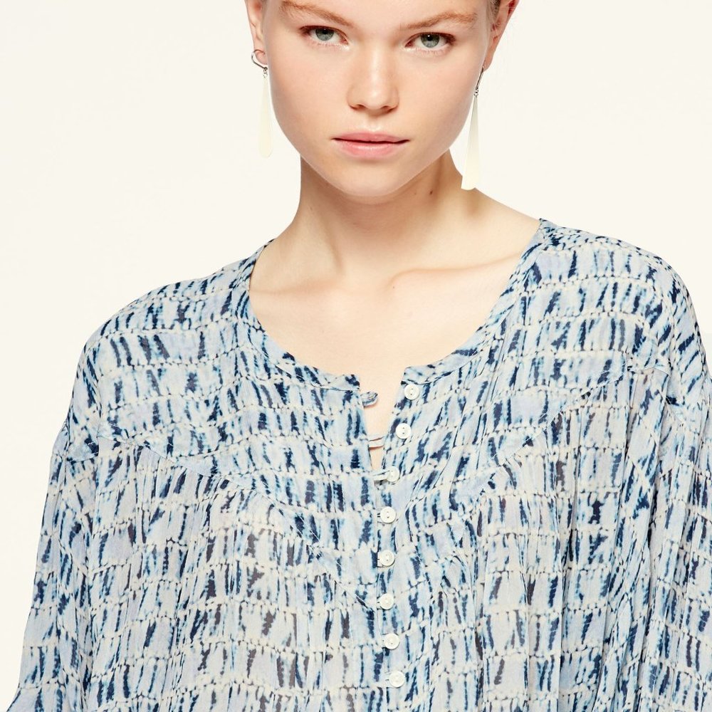 Blue Patterned Women's Blouse - Picture 5 of 10